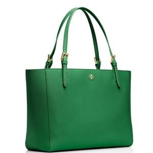 Tory Burch York Saffiano Green Leather Tote